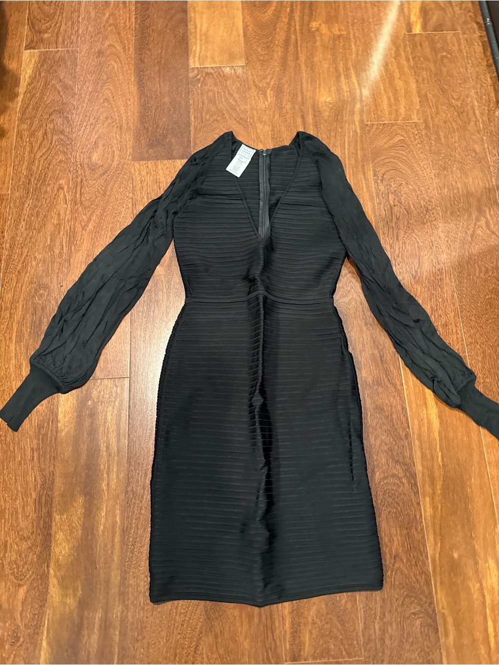 Herve Leger Black Long-Sleeve Bodycon Dress